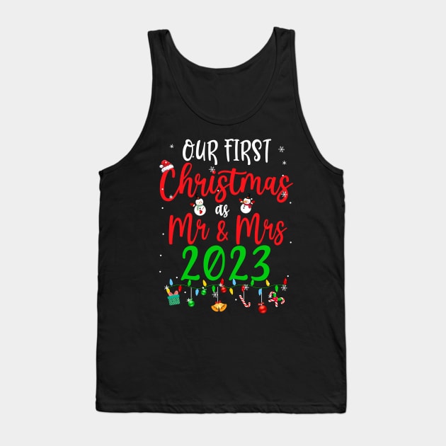 Our First Christmas As Mr Mrs 2023 Funny Christmas Couples Tank Top by James Green